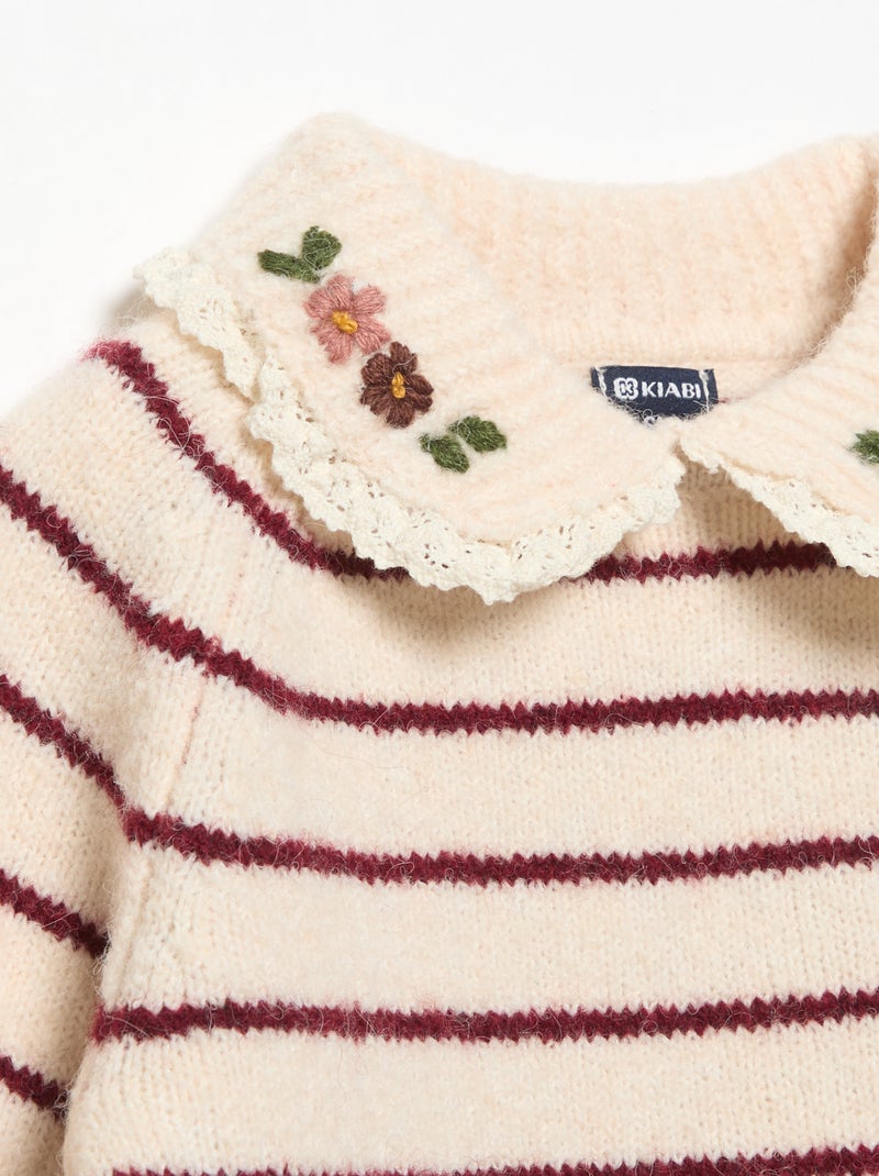 Maglione a righe con colletto fantasia Beige - Kiabi