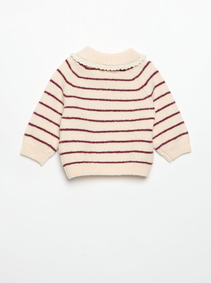 Maglione a righe con colletto fantasia Beige - Kiabi
