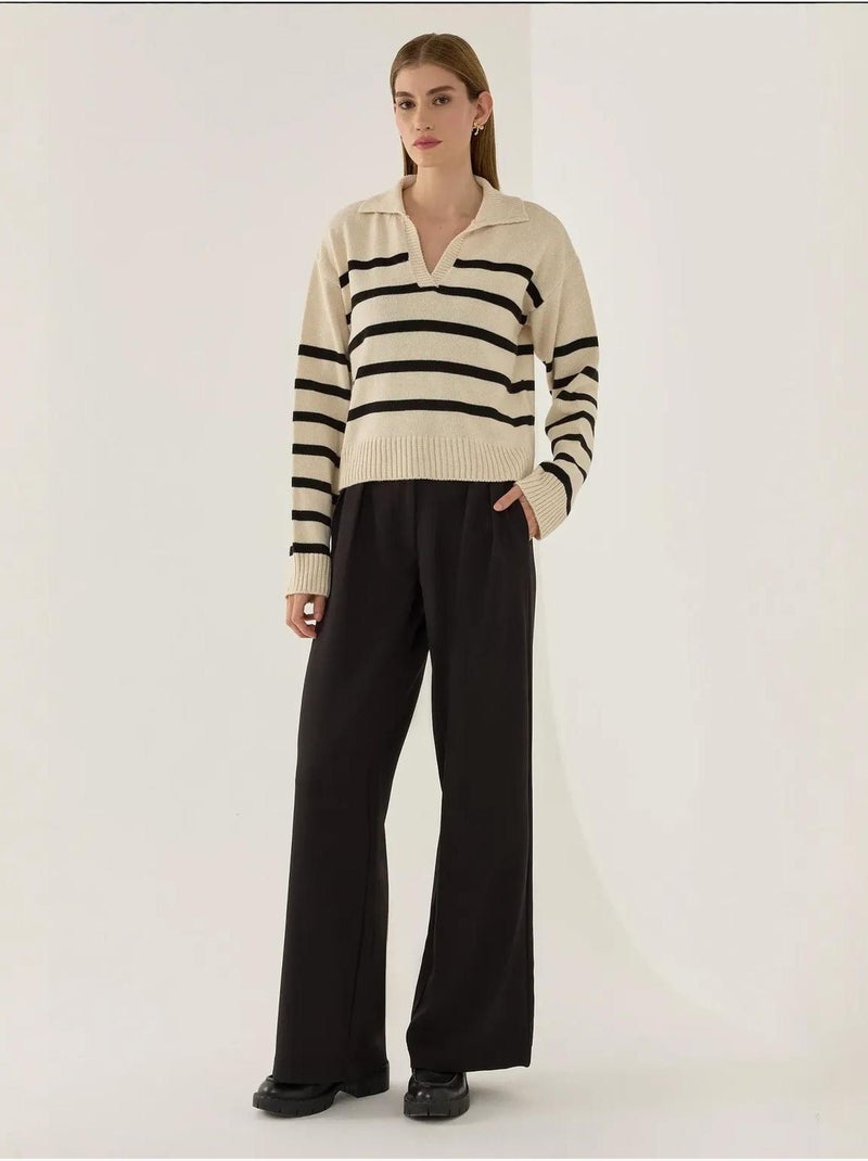 Maglione a righe con colletto polo Beige naturale - Kiabi