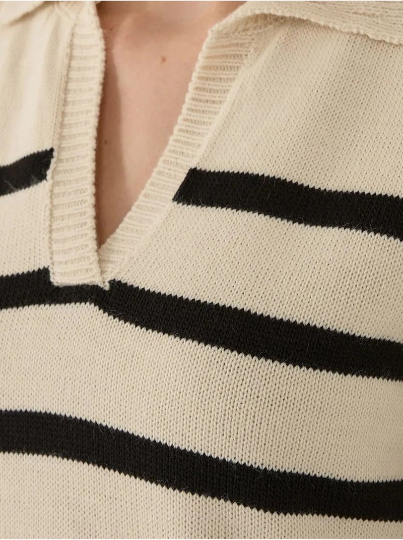 Maglione a righe con colletto polo Beige naturale - Kiabi