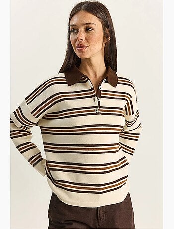 Maglione a righe con colletto polo e bottoni lucci