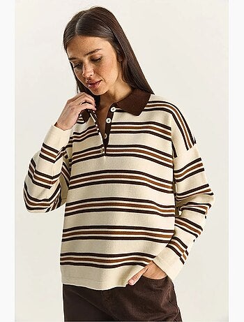 Maglione a righe con colletto polo e bottoni lucci