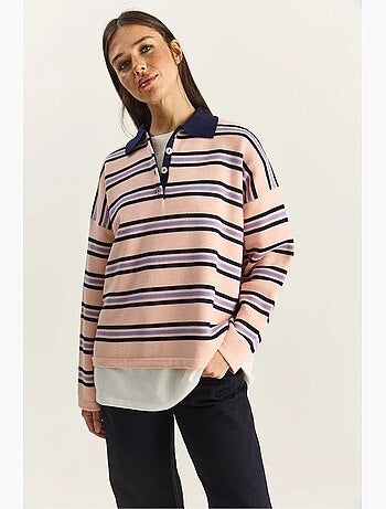 Maglione a righe con colletto polo e bottoni lucci