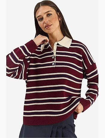 Maglione a righe con colletto polo e bottoni lucci