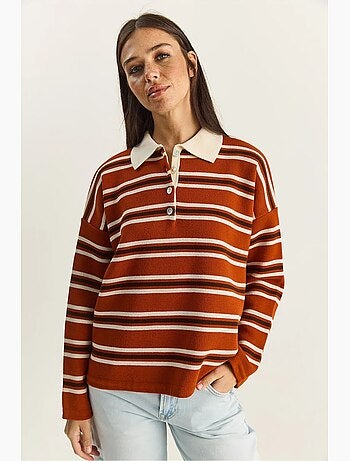Maglione a righe con colletto polo e bottoni lucci