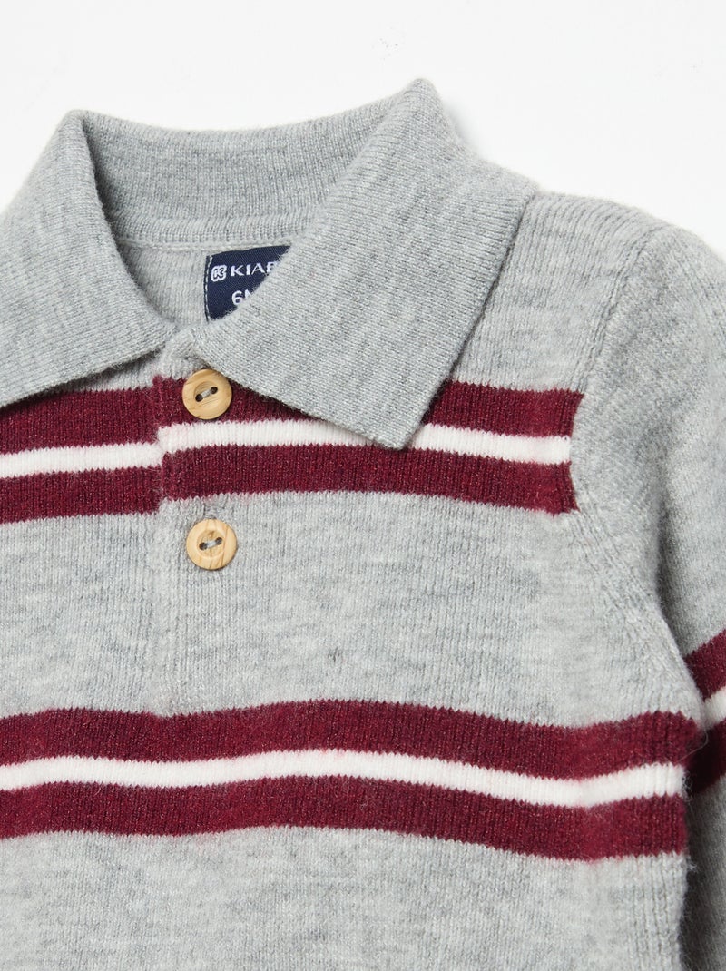 Maglione a righe con colletto polo Grigio - Kiabi
