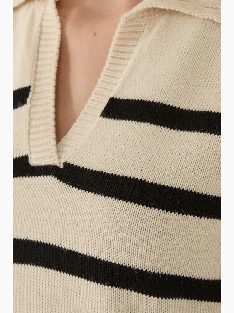 Maglione a righe con colletto polo hiccup Beige naturale - Kiabi