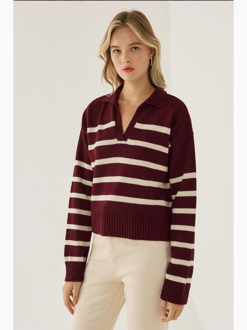 Maglione a righe con colletto polo hiccup Rosso - Kiabi