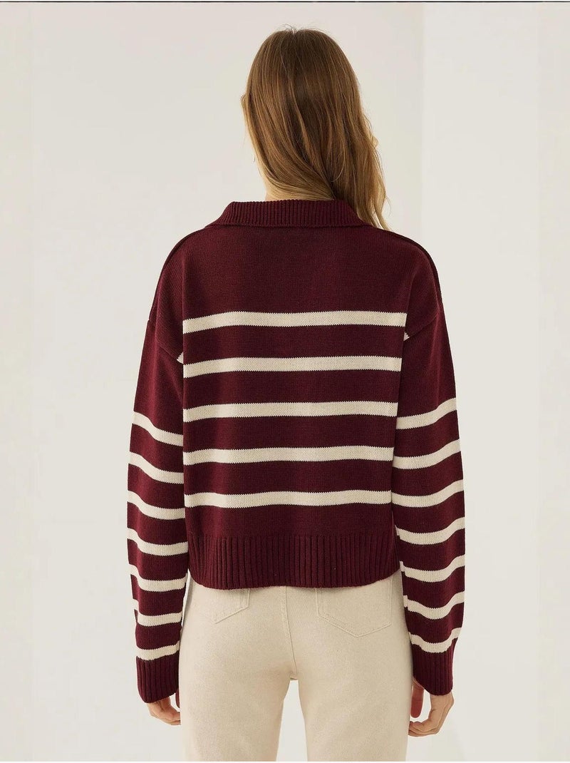 Maglione a righe con colletto polo hiccup Rosso - Kiabi