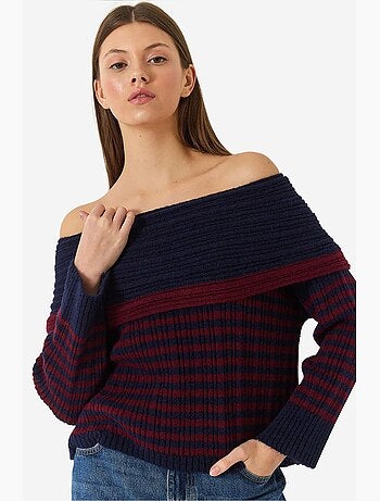 Maglione a righe con collo a cappuccio lucci
