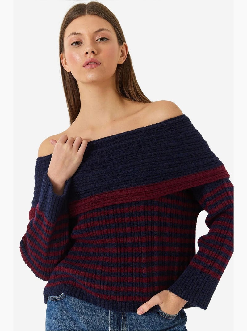 Maglione a righe con collo a cappuccio lucci Blu marino - Kiabi