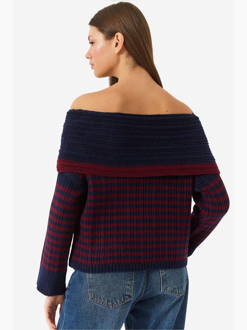 Maglione a righe con collo a cappuccio lucci Blu marino - Kiabi