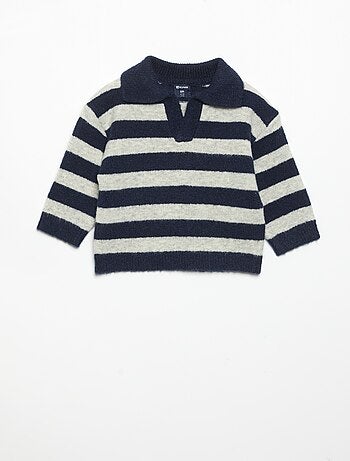 Maglione a righe con collo polo senza bottoni