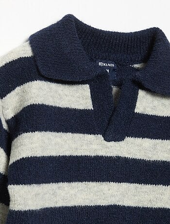 Maglione a righe con collo polo senza bottoni