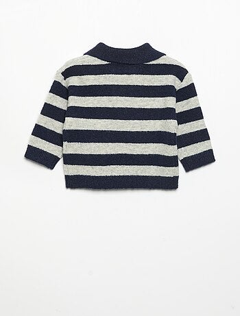 Maglione a righe con collo polo senza bottoni