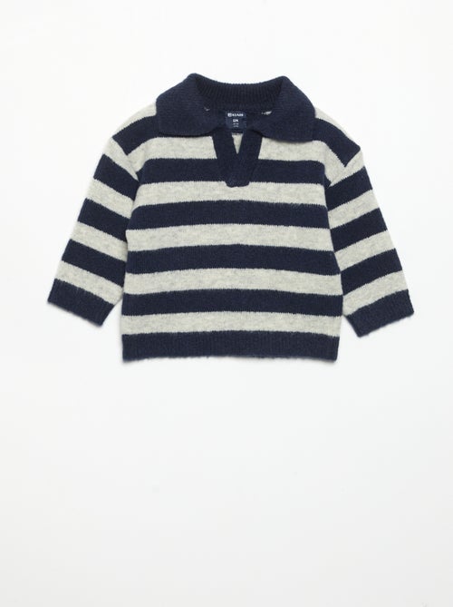 Maglione a righe con collo polo senza bottoni - Kiabi
