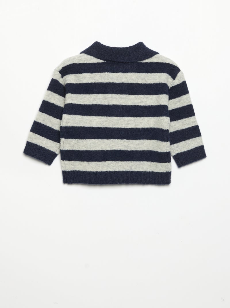 Maglione a righe con collo polo senza bottoni Blu - Kiabi