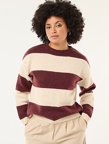 Maglione a righe con collo rotondo in materiale morbido