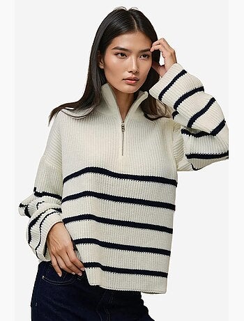 Maglione a righe con maniche lunghe e colletto con zip hiccup