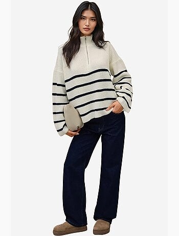 Maglione a righe con maniche lunghe e colletto con zip hiccup