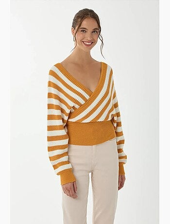 Maglione a righe con scollo a croce hiccup