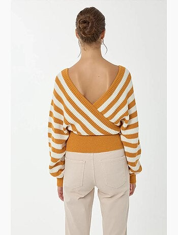 Maglione a righe con scollo a croce hiccup