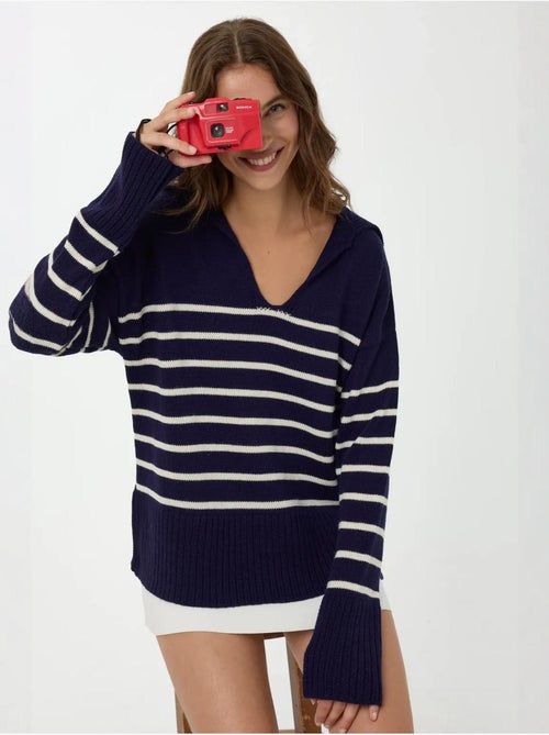 Maglione a righe con scollo a V - Kiabi Maglione a righe con scollo a V - Kiabi