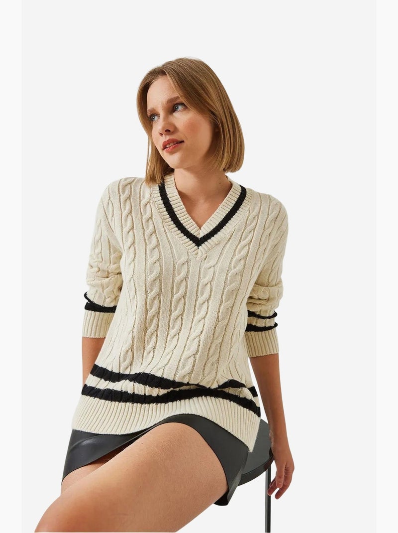 Maglione a righe con scollo a v lucci Beige argilla - Kiabi