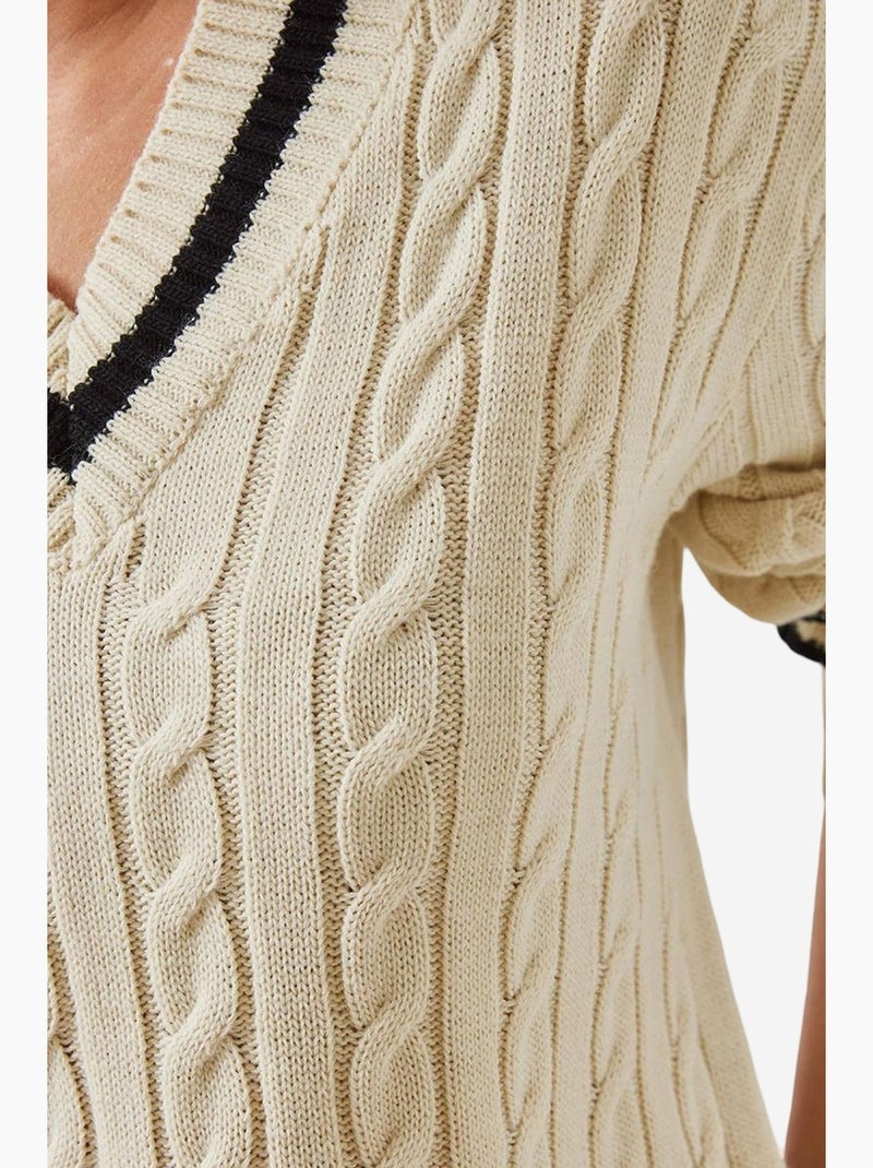 Maglione a righe con scollo a v lucci Beige argilla - Kiabi
