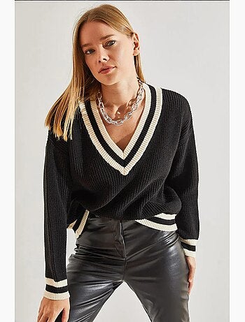 Maglione a righe con scollo a v lucci