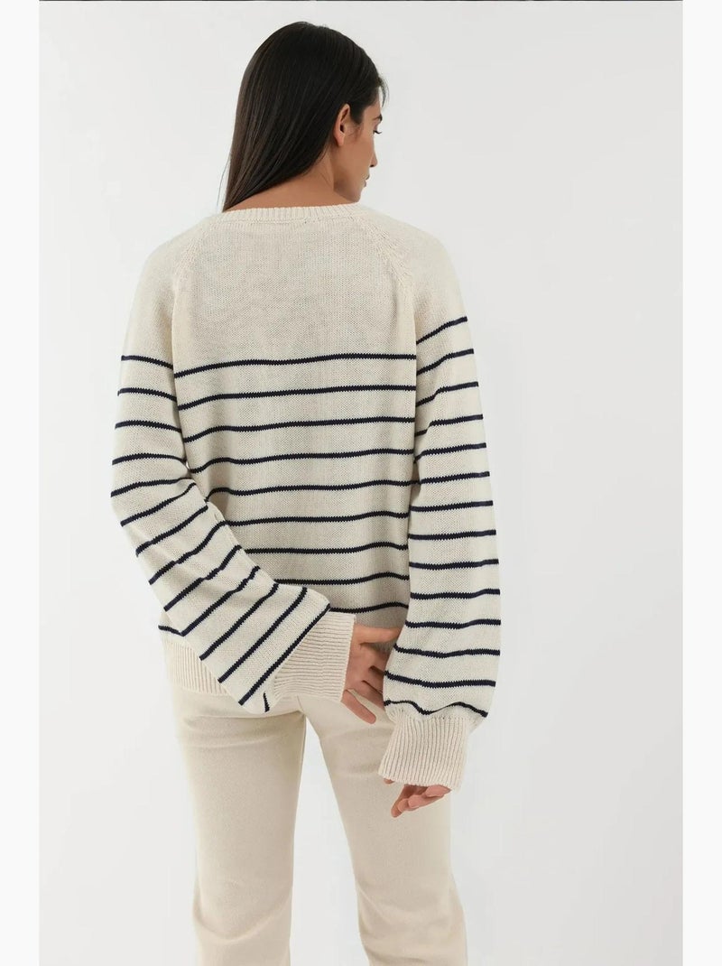 Maglione a righe dalla vestibilità ampia con dettagli a bottoni hiccup Crema - Kiabi