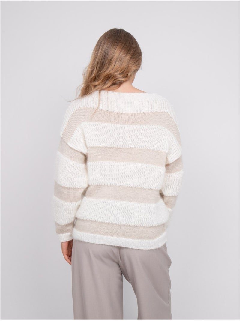Maglione a righe larghe in maglia soffice klodel Beige - Kiabi