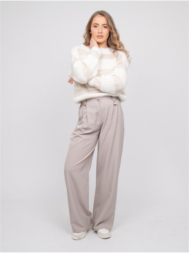 Maglione a righe larghe in maglia soffice klodel Beige - Kiabi