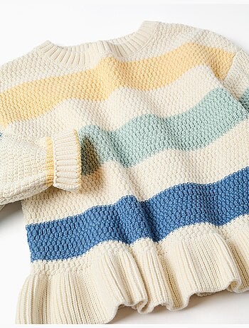 Maglione a righe lavorato a maglia con orlo arricciato