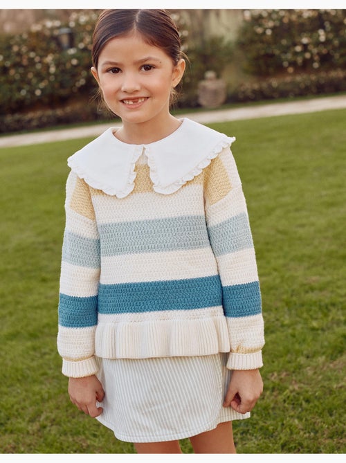 Maglione a righe lavorato a maglia con orlo arricciato - Kiabi