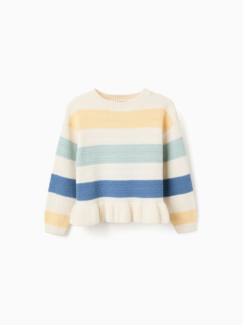 Maglione a righe lavorato a maglia con orlo arricciato Bianco - Kiabi
