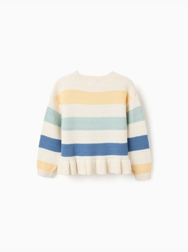 Maglione a righe lavorato a maglia con orlo arricciato Bianco - Kiabi