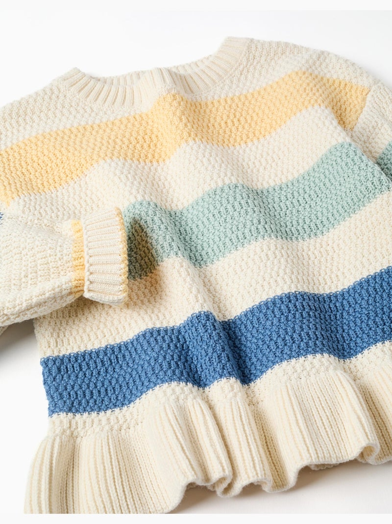 Maglione a righe lavorato a maglia con orlo arricciato Bianco - Kiabi