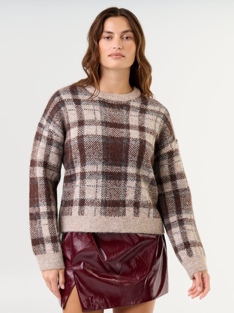 Maglione a rombi con scollo rotondo Marrone - Kiabi