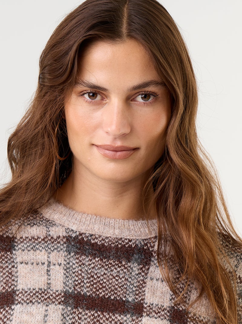 Maglione a rombi con scollo rotondo Marrone - Kiabi