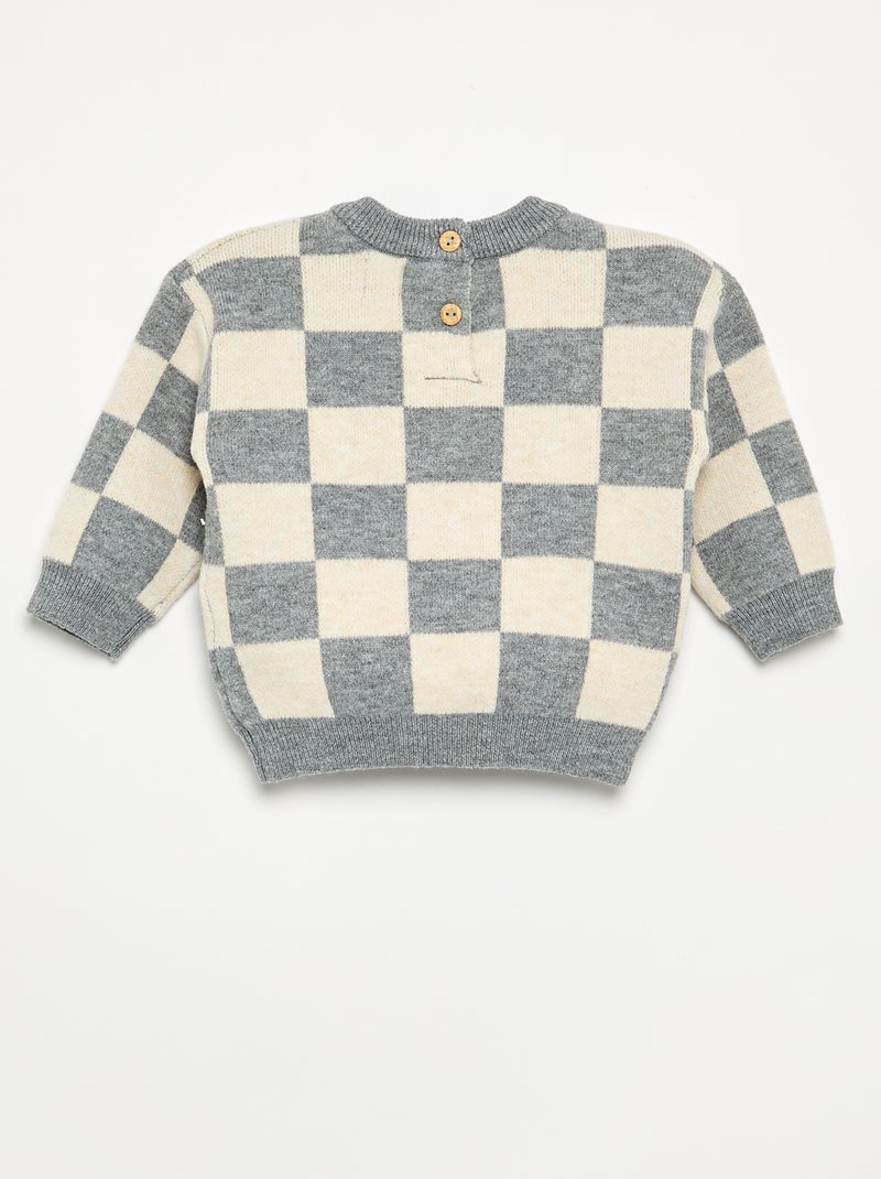 Maglione a scacchi a maglia grossa Grigio - Kiabi
