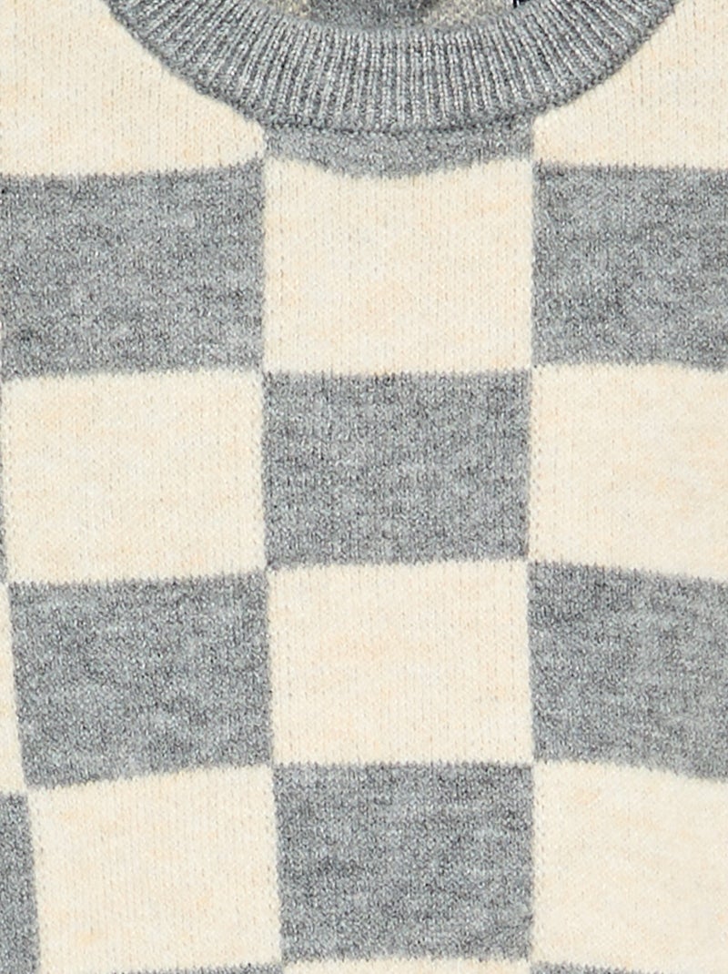 Maglione a scacchi a maglia grossa Grigio - Kiabi