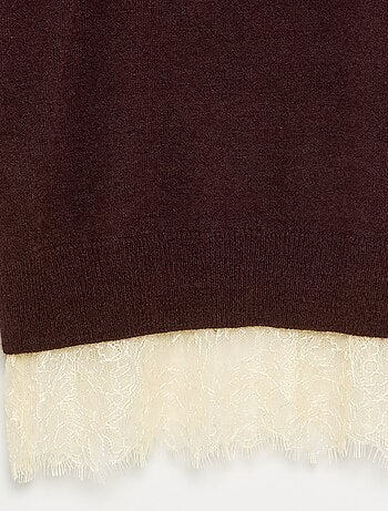 Maglione a tinta unita a maglia fine con bordo in pizzo