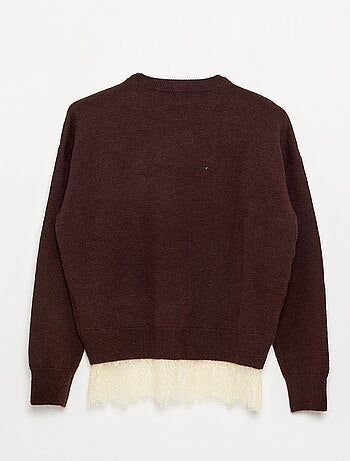 Maglione a tinta unita a maglia fine con bordo in pizzo