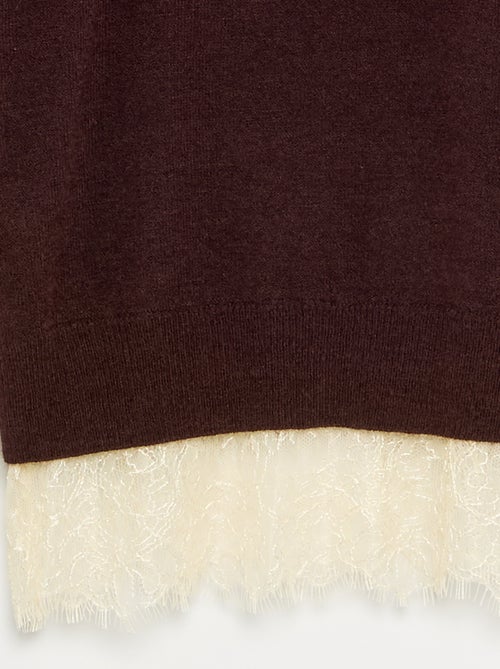 Maglione a tinta unita a maglia fine con bordo in pizzo - Kiabi Maglione a tinta unita a maglia fine con bordo in pizzo - Kiabi