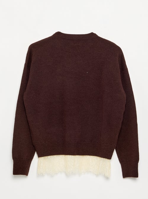 Maglione a tinta unita a maglia fine con bordo in pizzo - Kiabi Maglione a tinta unita a maglia fine con bordo in pizzo - Kiabi