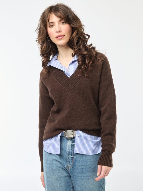 Maglione a tinta unita con scollo a V - Kiabi