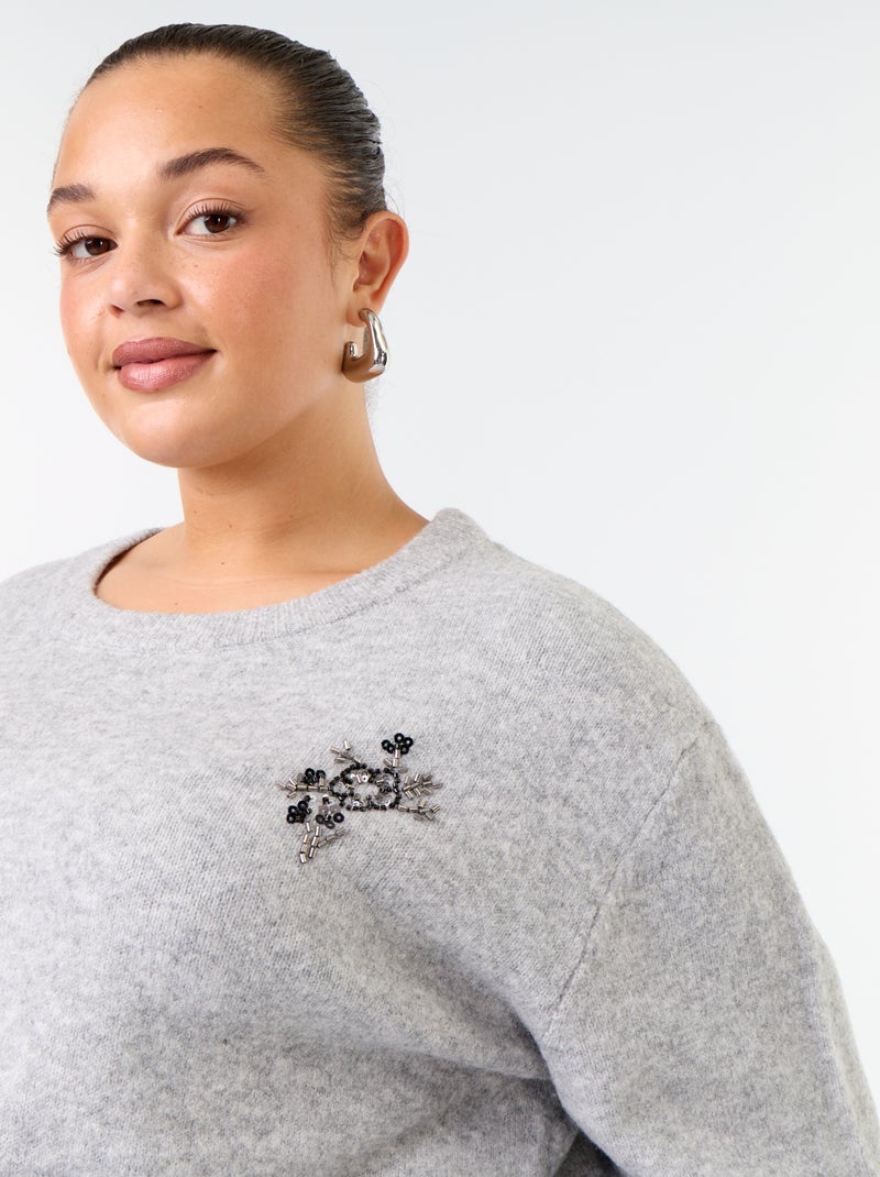 Maglione a tinta unita con strass Grigio - Kiabi