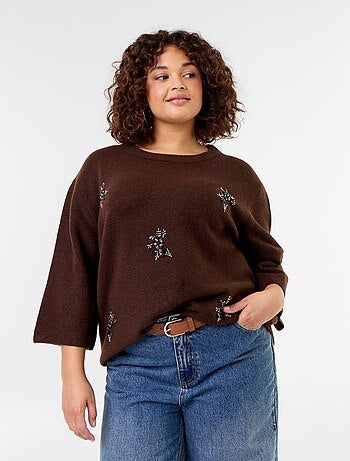 Maglione a tinta unita con strass