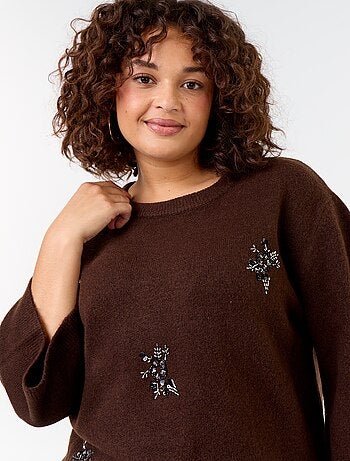 Maglione a tinta unita con strass